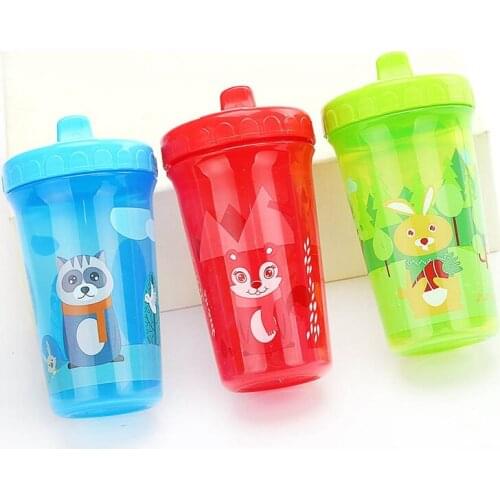 300ml Baby Feeding Bottle Cute Cartoon Print Straight Infants Cup Large Caliber Baby Drinking Cup