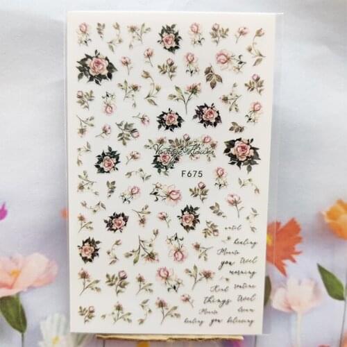 3D Nail Sticker Spring Fall Flower Branch Leaf Nail Glue Stickers Blooming Peony Stickers for Manicure Nail Art Decoration