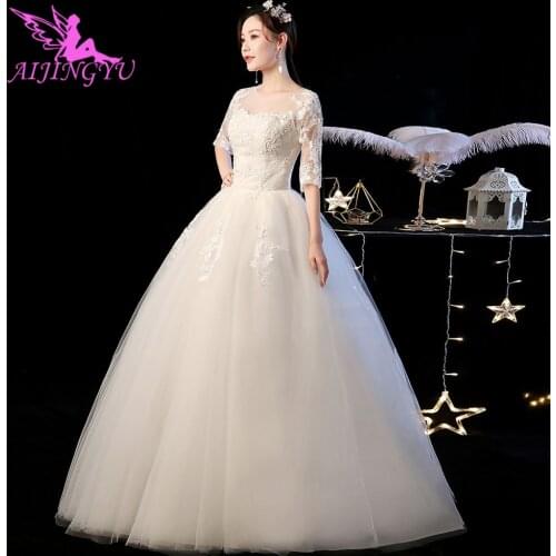 AIJINGYU Puffy Dresses Empire Marriage Wears Satin Ruffle Trim Wedding-Dress Indian White Medieval Wedding Gowns Online