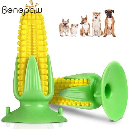 Benepaw Durable Corn Shaped Dog Toothbrush Suction Squeaker Rubber Pet Chew Toys Teething Stick Puppy Game Anxiety Calming