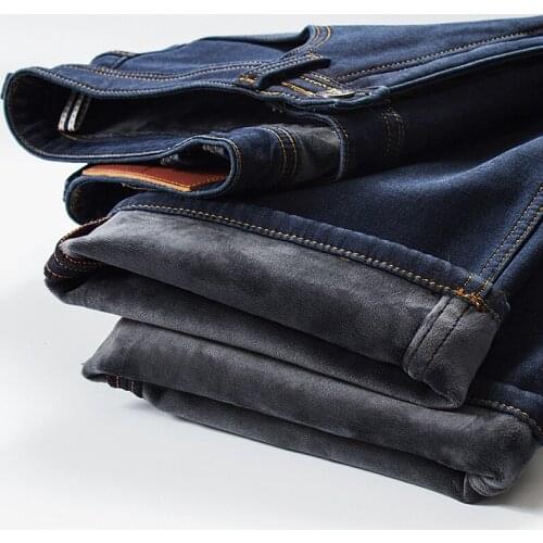 Big Plus Size Men Warm Jeans 2020 Winter New Fashion Casual High Quality Fleece Elastic Straight Thick Trousers Jeans Male Brand
