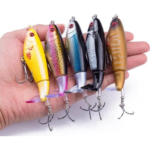 Hanlin 17g/110mm Popper Lure Topwater Fishing Lure Artificial Bait Hard Plopper Soft Rotating Tail Fishing Tackle Floating
