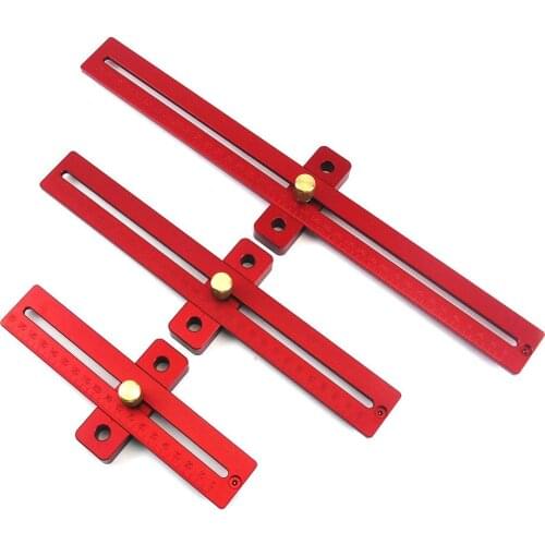 Gate tool DIY Aluminum Alloy 170/270/370mm Scale Measure Scribing Ruler Woodworking T-type Hole Ruler Marking Tool