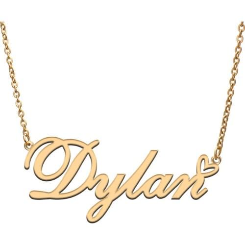 Love Heart Dylan Name Necklace for Women Stainless Steel Gold & Silver Nameplate Pendant Femme Mother Child Girls Gift
