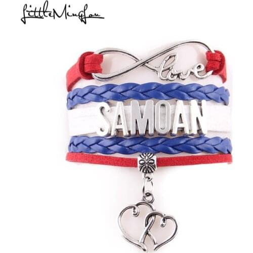 Little MingLou Infinity love samoan bracelet double heart charm Bracelets & Bangles for women men leather hometown bracelet