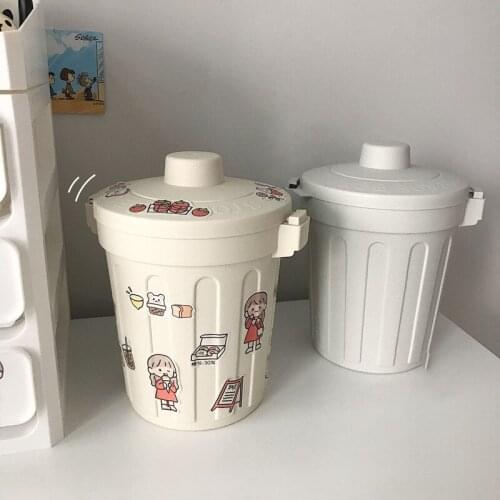Desktop Small Trash Can In The Car Cute Girl Bedroom Office Home Creative with Cover Mini Trash Storage Box