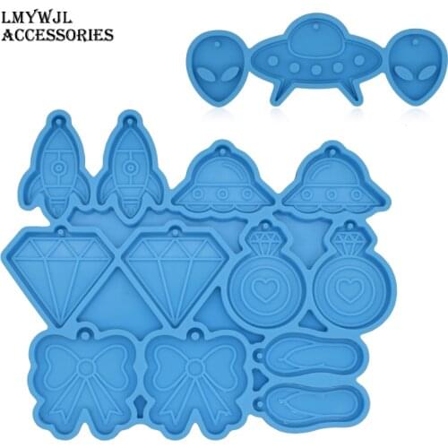 Multi-style Combination Earrings Pendant Epoxy Resin Mold UFO Alien Modeling Silicone Molds for Resin Jewelry Making Resin Diy