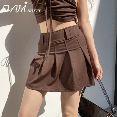 Fashion Brown y2k High-waisted Pleated Short Skirt Women A Line Harajuku Tennis Korean Style Summer Skirts Retro 2021 Iamhotty