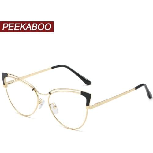 Peekaboo computer fashion spectacle frames for women anti blue light full metal cat eye glasses optical female clear lens pink