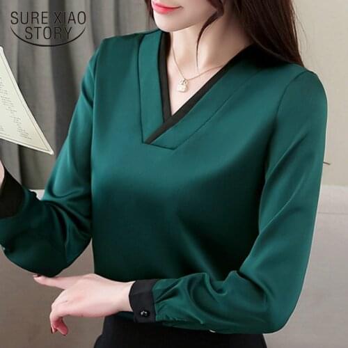 Fashion woman blouses 2021 spring long sleeve women shirts solid chiffon blouse shirt v collar office blouse women blusa 1755 50