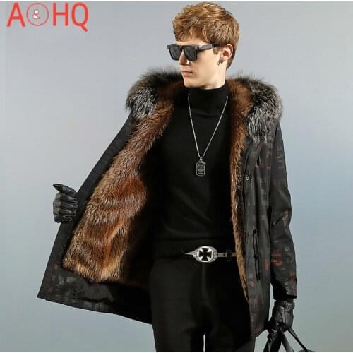 Winter Jacket Men Clothing Hooded Parka Real Mink Fur Coat Male 100% Silver Fox Fur Collar Jackets Veste Homme LXR978
