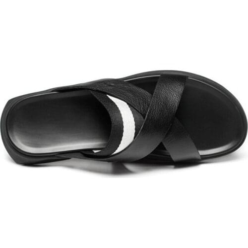 Men Slippers Summer Fashion 2020 Platform Genuine Leather Sandals Top Quality Personalized Black Beach Slippers Sandalias Hombre