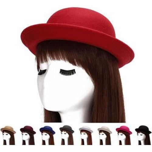 2017 Autumn Winter Women Fedoras Lady Cute Trendy Wool Felt Bowler Derby Fedora Hats Dome British Felt Hat