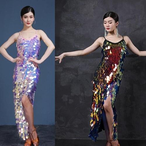 Latin Dance Dress Costumes Latin Dancing Shinning Women Latindance Night Club Set Competition Latino Long Dresses Big Sequins