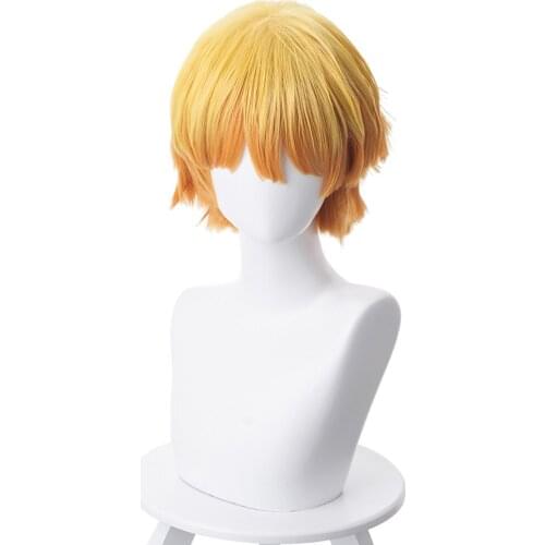 Anime Blade of Demon Cosplay Wig Agatsuma Zenitsu Wig Heat Resistant Synthetic Hair Wigs + Wig Cape