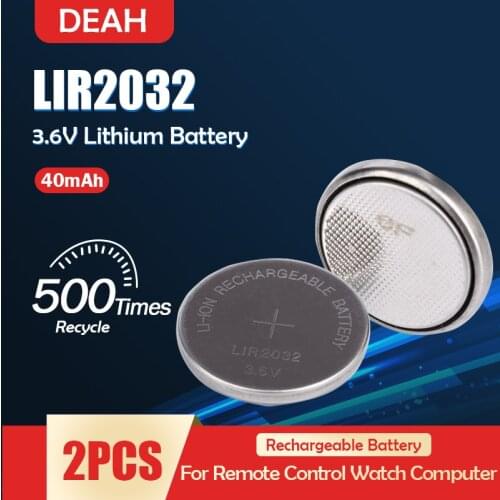 2PCS LIR2032 LIR 2032 3.6V Rechargeable Lithium Battery For Watch Remote Control Scale Button Coin Cell Replace CR2032 ML2032