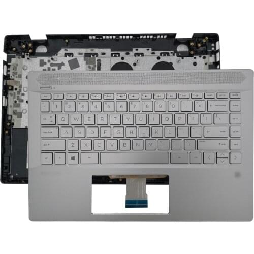For HP Pavilion 14-CE 14-CE0026TX Silver With fingerprint Laptop Palmrest Upper US Backlit keyboard