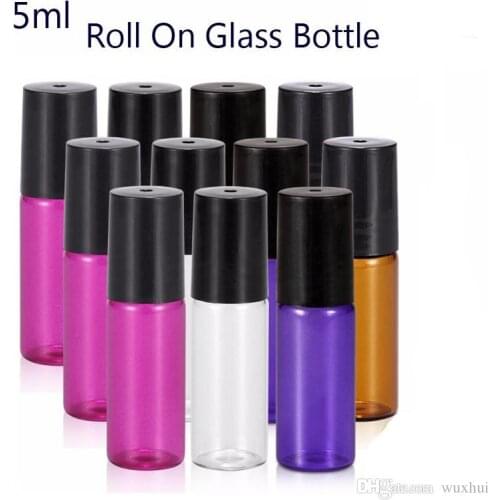 Portable 5ml(1/6 oz) MINI ROLL ON Glass bottle fragrance PERFUME GLASS BOTTLES ESSENTIAL OIL Steel Metal Roller ball
