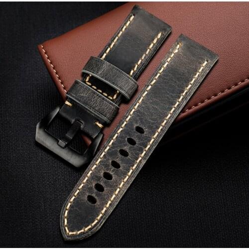20mm 22mm 24mm 26mm Retro Brown Vintage Italy Calf Leather Watchband For PAM PAM111 PAM441/Panerai Pilot Watch Strap