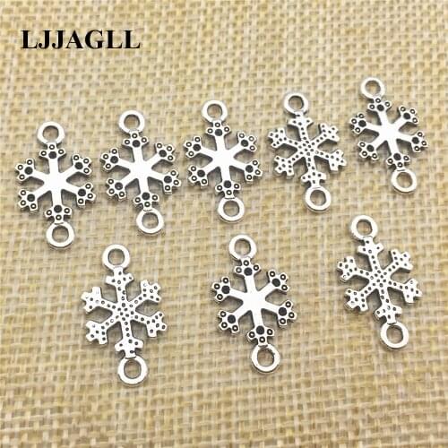 Silver 20pcs Snowflake Charms Christmas Jewelry Connector Diy Pendant Earrings Fit Bracelet Necklace Diy Jewelry Findings ASD039