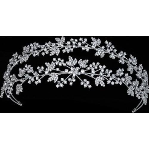 Tiaras and Crown HADIYANA Romantic Left Flower Star Girl Get Engaged Bride Wedding Party Hair Jewelry BC5853 Corona Princesa