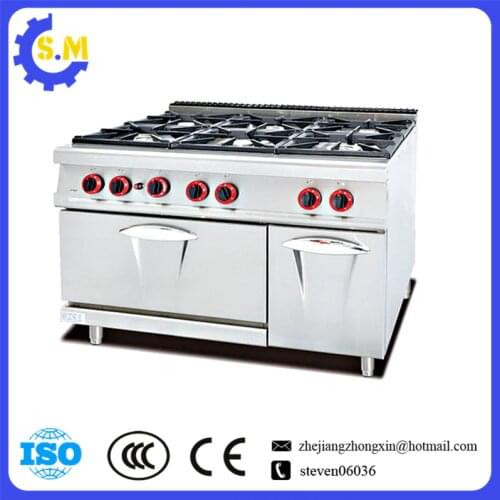 Vertical 6 burners gas stove with oven stainless steel body Commercial luxury furnace combination furnace Continuous oven