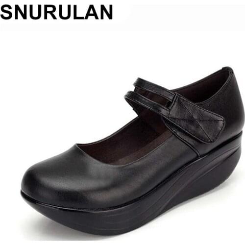 SNURULAN vintage womens dance shoes; spring-fall season; black wedge ,visually increasing growth; low platform leather shoes