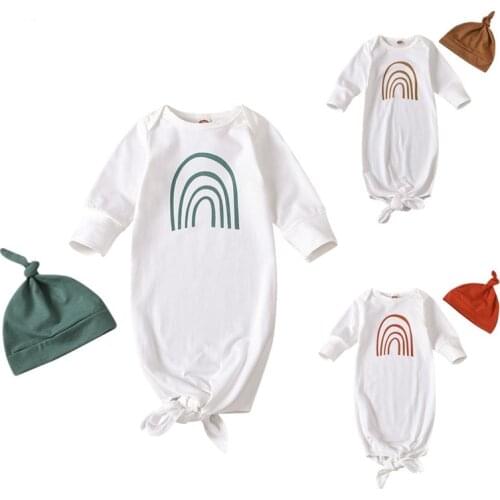 Breathable Infant Sleeping Bag Set Summer Autumn Baby Girls Boys Sweet Style Cartoon Rainbow Printing Sleeping Sack + Hat Kit