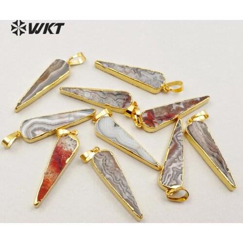 WT-P1187 WKT Wholesale Custom Unique Natural Mexico Cornrlian Pendant With Gold Trim Triangle Pendant For Fashion Necklace