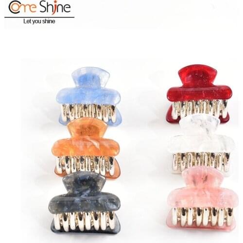 6 Pcs/ Pack 4cm Jelly Color Glitter Acrylic Hair Claw Clips for Thin Hair no Slip Women and Girls Hair Accessories Plastic Clamp