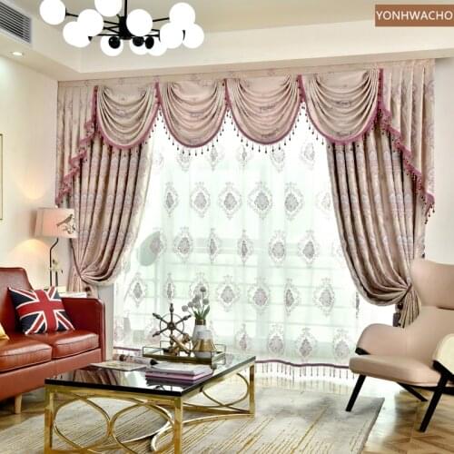 Custom curtain luxury simple European shading fabric embossed jacquard purple cloth blackout curtain valance tulle panel C491