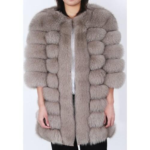 Vogue New Long Real Fur Coat Winter Jacket Women Natural Fox Fur Outerwear Streetwear Three Quarter Sleeve Thick Warm Fashion