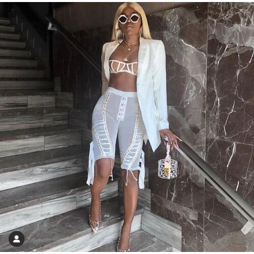2020 New Arrival White Black Blazer Pants Suit Fashion Elegant Party Club Wear Spring Outfit Sexy Women Party Dress