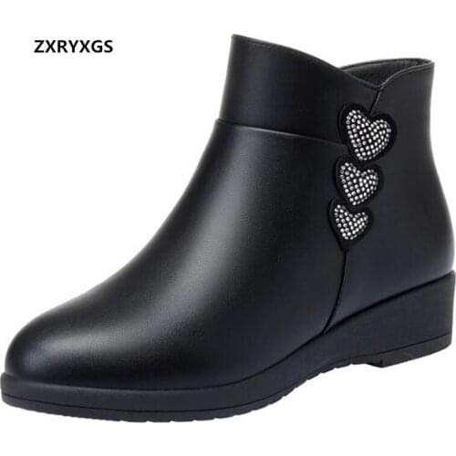 ZXRYXGS Brand Boots Large Size Cassic Rhinestone Genuine Leather Boots Flat Wedges Ankle Boots Women Shoes Autumn Winter Boots