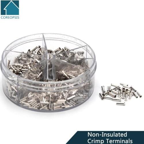 1900PCS Electrical Cable Terminals Non-Insulated Wire Connector Ferrules Copper Tinned Bare Crimp Tube Terminal 0.5-2.5 mm2