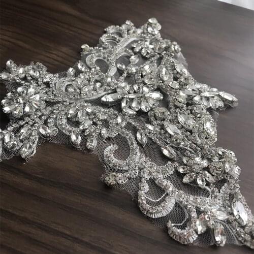 2 pcs heavy bead handmade rhinestone florals motif bodice, crystal bridal headpiece