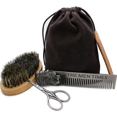 4Pcs in 1 Mens Beard Brush Kit Set Boar Bristle Shaving Brush Verawood Comb in make up brushes tools