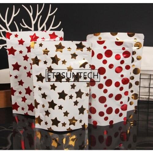 500pcs Creative Dot Star Pattern Aluminum Foil Bag Self Zipper Food Storage Retail Packaging Pouch Package