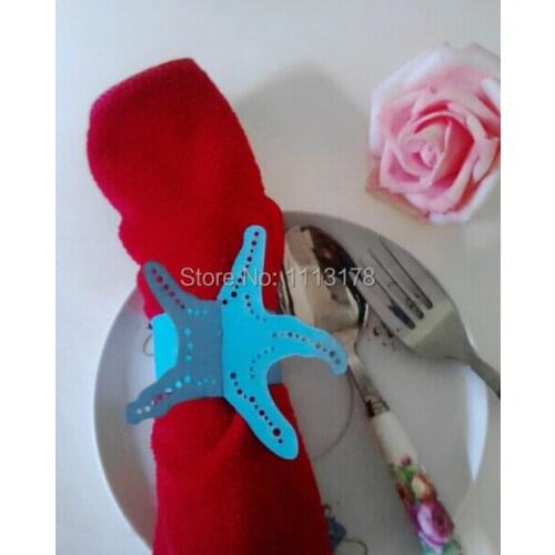Free shipping Cheap paper napkin ring napkin holder wedding starfish napkin holders buckles Wedding Party Decorations blue