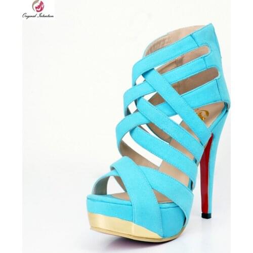 Original Intention Women Sandals Beautiful Platform Open Toe Thin Heels Sandals High-quality Blue Shoes Woman Plus US Size 4-15