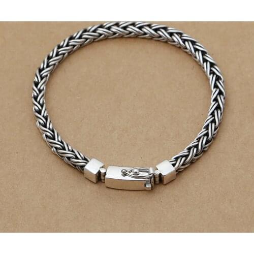 Handcrafted 925 Siilver Chain Bracelet Vintage Sterling Silver Bracelet Real Pure Silver Good Luck Bracelet