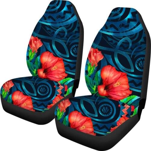 Hawaiian Style Tribal Flower Print Comfortable Car Seat Covers Set of 2 Universal Car Front Seat Covers Soft Car Interior Decor