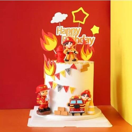 Fireman Set Fire Ladder Truck Decoration Hero Theme Childrens Birthday Party Fathers Day Cake Topper Baking Supplies KidsToys