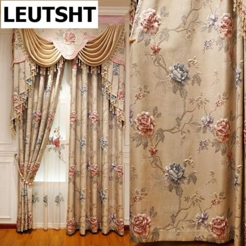 European Luxury Elegant 3D Jacquard High Quality Blackout Curtains for Living Room with Voile Curtain for Bedroom Apartment