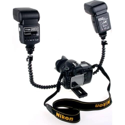 Flexible Dual Arm Hot shoe Flash Bracket For CANON NIKON PENTAX MACRO SHOT
