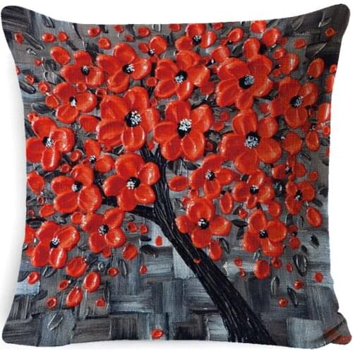 Ins Nordic 3D Oil Painting Print Tree Pillow Nap Pillow Waist Cushion Cover Home Car Sofa Decoration Pillow Cover