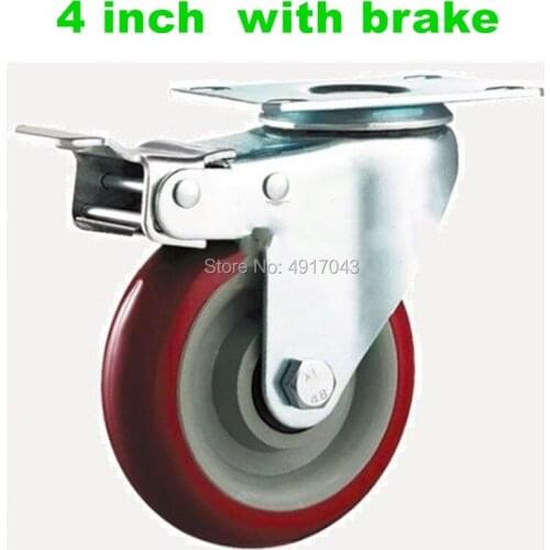 Trolleys wheel with brake,fixed shaft,Wearable,mute,Bear 95kg,Industrial casters,4 inch ,red PVC wheels/casters
