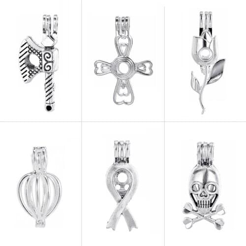 10pcs Brass Filigree Vintage Silver Plated Bronze Hollow Cage DIY Aromatherapy Essential Oil Diffuser Necklace Locket Pendant