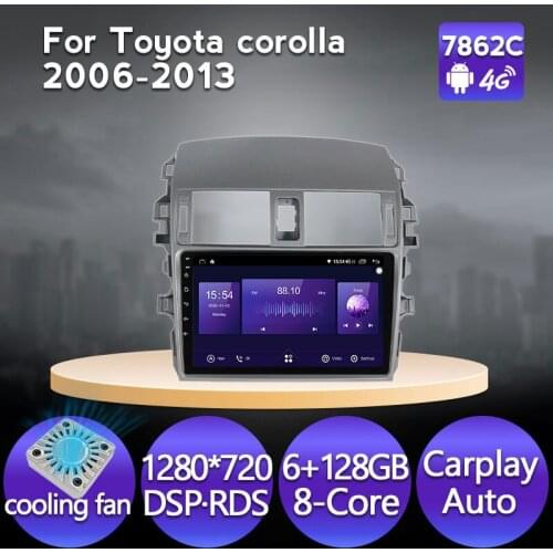 Mekede Android11 6+128GB Car Radio Stereo Video Player GPS Head Unit For Toyota Corolla 2006-2013 carplay DSP IPS Cooling fan