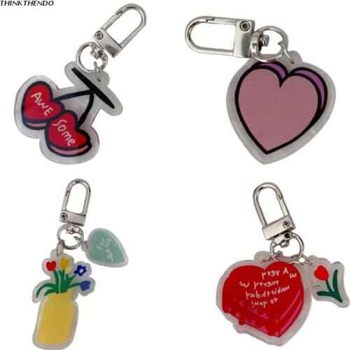 Cute Keychain Flower Heart Cherry Shape Key Rings Chain Bag Jewelry Pendant Purse Bag Key Chains Accessories